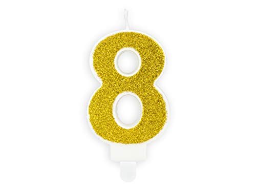 Kerze 8. Geburtstag Geburtstagkerze 8 Glitzer goldene Kerze Zahl 8 Deko 8. Geburtstag Mädchen Junge 8 Geburtstag Kerze 8 Glitzer Gold von Libetui