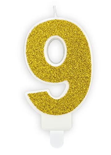 Kerze 9 Geburtstagskerze 9 Zahlenkerze 9 gold Deko 9. Geburtstag Mädchen Junge Kuchendeko Geburtstagstorte von Libetui