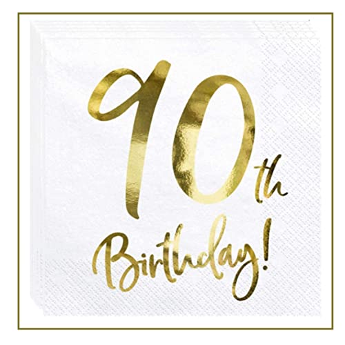 Pack 20 Servietten 90. Geburtstag Edel Gold 90 Papier-Servietten Happy Birthday 90 Geburtstag Partyservietten 33x33cm von Libetui