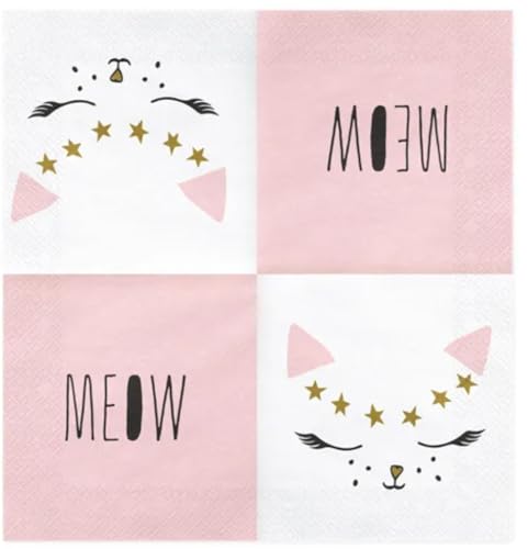 Pack 20 Stück Servietten Katze Kitty Meow Geburtstag Party Servietten Katze Kitty Deko Geburtstagsparty Kinder Erwachsene Papierservietten Katzengeburtstag von Libetui