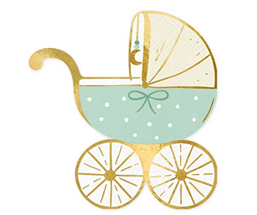 Set 20 Servietten Kinderwagen Babyparty Geburt Geburtstag Party niedliche Servietten Mint Gold Kinderwagen Form Deko Geburtstag Babydusche Baby Shower von Libetui