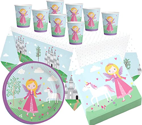 37tlg. Set Partygeschirr Prinzessin und Einhorn Geschirr Kindergeburtstag Teller Becher Servietten Prinzessin Einweggeschirr Deko Geburtstag Mädchen von Libetui