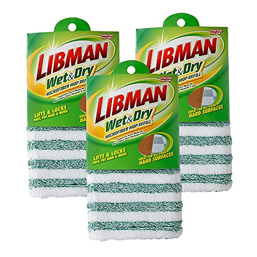 Libman 1485 Mikrofaser Nass und Trocken Mop Nachfüller, Wischmoppkopf für den Libman Mikrofaser Wet & Dry Mop 119-3er Pack, Grün und WeiÃŸ von Libman