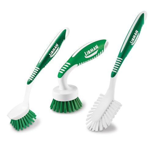 Libman 1567 Küchenbürste Set - 3 Bürsten: Gebogene Küchenbürste, Küchenbürste mit Schaberkante und Allzweck-Küchenbürste von Libman