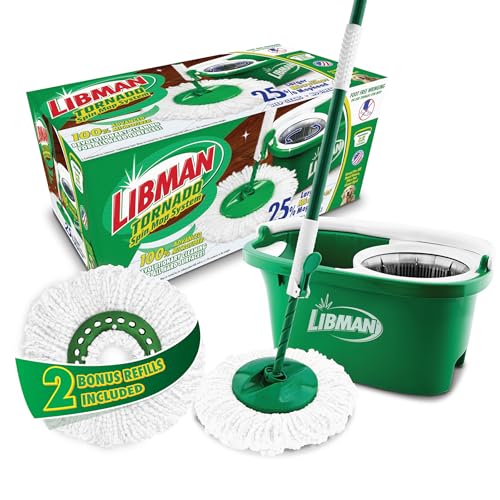Libman Tornado Schleudermopp-System Plus 2 Nachfüllköpfe | Wischmopp und Eimer mit Auswringer-Set | Bodenwischer | Schleudermopp | Libman Mop | Mops für Bodenreinigung | Hartholzbodenwischer | 3 von Libman
