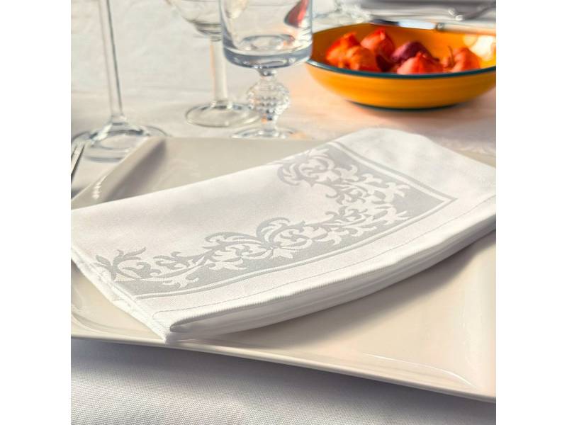 Libusch® Stoffserviette 6 Damast-Servietten Prinzipal, weiß, mit ornamentalem Muster, (6-er Set, 6 St), Damast 40x40cm von Libusch®