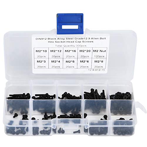 300-teiliges Schrauben- und Muttern-Kit, M2 x 3-20 mm 12,9 Grad schwarzer Sechskant-Innensechskant-Schrauben- und Mutternsatz 300-teiliges Schrauben- und Muttern-Kit, M2 x 3-20 mm 12,9 Grad schwarzer Sechskant-Innensechskant-Schrauben- und Mutternsatz von Liccx