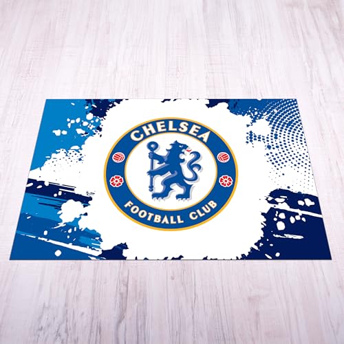 Licensed Décor Chelsea FC Matte – klein (70 cm (B) x 100 cm (H) – farbiges Wappen auf grafischem Spritzer von Licensed Décor