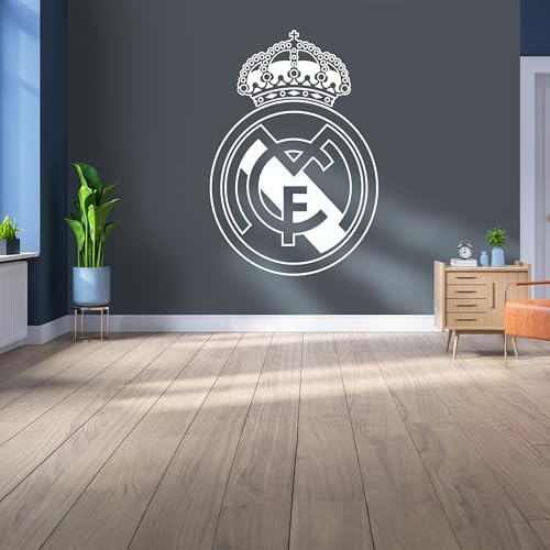 Lizenziertes Decor Real Madrid Vinyl-Wandbild, klein, 110 cm (H) x 80 cm (H), weißes Wappen auf kühlem Grau von Licensed Decor