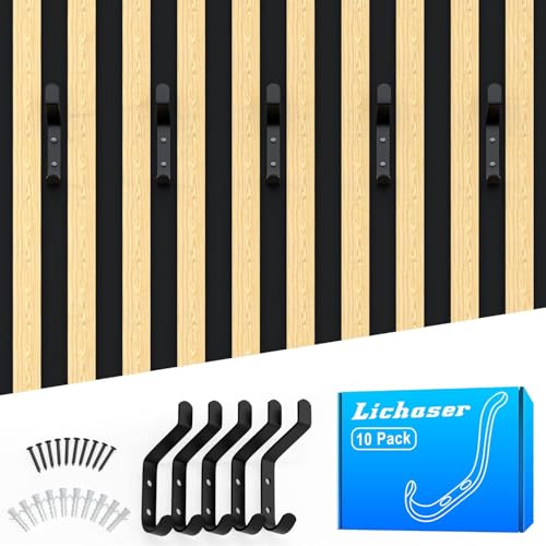 Lichaser 10 Stück Haken für Akustikpaneele, 13 mm Schwarz Metal Hook Wandpaneele Haken, 20KG Belastbar für Jacken, Hut, Akustikpaneele Zubehör für Acoustic Panel, Akustikplatten, Gaderobenpanelle von Lichaser