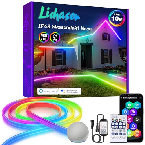 Lichaser 10M RGB+IC Neon LED Strip Outdoor WiFi, IP68 Wasserdicht DIY Flexible Neon LED Streifen mit Alexa, 24V LED Band Aussenbereich Silikon Sync mit Musik für Terrasse, Party, Garten Lichaser 10M RGB+IC Neon LED Strip Outdoor WiFi, IP68 Wasserdicht DIY Flexible Neon LED Streifen mit Alexa, 24V LED Band Aussenbereich Silikon Sync mit Musik für Terrasse, Party, Garten von Lichaser