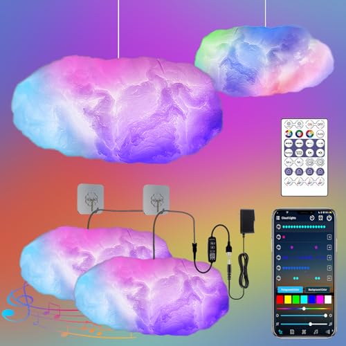Lichaser 2 Pack RGB Regenbogen Watte LED Wolken Licht, Coole Dimmbar Dekoleuchten LED Cloud Lights mit Bluetooth-APP und 2.4G Fernbedienung für Die Zimmer, Schlafzimmer Dekoration (2 Pack, RGB+IC) von Lichaser