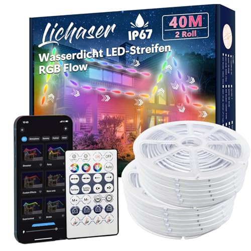 Lichaser Outdoor RGB+IC LED Strip Wasserdicht Verfolgen, DIY, Segmentieren von LED-Streifen mit BT App und 2.4G RF Fernbedienung für den Außenbereich (40M) von Lichaser