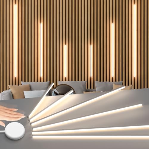 Lichaser Eingebetteter LED für Akustikpaneele, 6 Stück Dimmbar LED Strip Warmweiss für Wandpaneele Parallel mit Berührungssensor, Selbstklebend Licht für Akustikpaneel, Regal (2 * 40+4 * 70 cm) von Lichaser