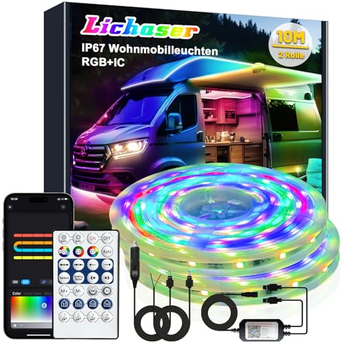 Lichaser LED Streifen für Wohnmobile, Wasserdicht 12V LED Lampen für Wohnmobile IP67 RGB+IC mit App und Fernbedienung, Wohnmobilbeleuchtung für den Innen und Außenbereich für Markise Wohnwagen (10m) Lichaser LED Streifen für Wohnmobile, Wasserdicht 12V LED Lampen für Wohnmobile IP67 RGB+IC mit App und Fernbedienung, Wohnmobilbeleuchtung für den Innen und Außenbereich für Markise Wohnwagen (10m) von Lichaser