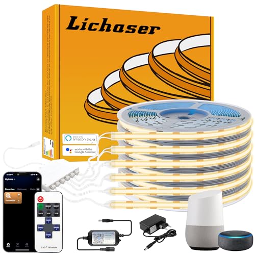 Lichaser LED für Akustikpaneele 2M, 6 Rollen WiFi COB LED Streifen Warmweiss Parallel und Kompatibel mit Alexa, 12V COB Lichtleiste für Akustikpaneele Beleuchtung, Wandpaneele, Regal, Vitrinen von Lichaser