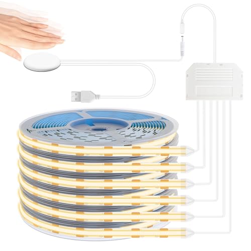 Lichaser USB COB LED Streifen 2M, 6 Rollen 5V LED für Akustikpaneele Warmweiß Berührungsempfindliche Dimmschalter, COB Strip für Akustikpaneele Beleuchtung, Schrank, Küchen, Wandpaneele, Regal von Lichaser