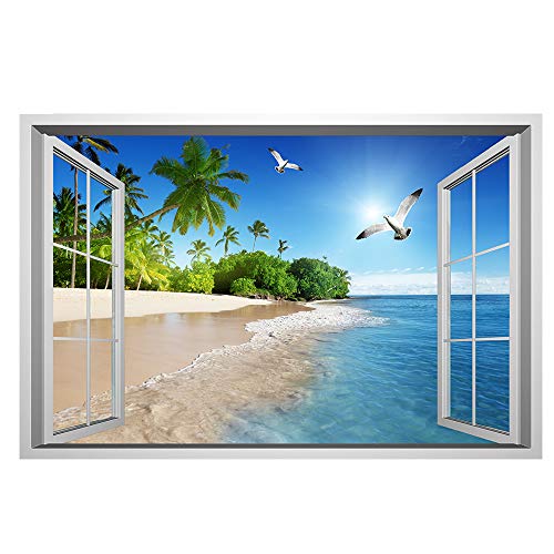 Lichi 3D Fake Fenster Wandaufkleber Strandlandschaft Ansicht Wandaufkleber für Heimdekoration von Lichi