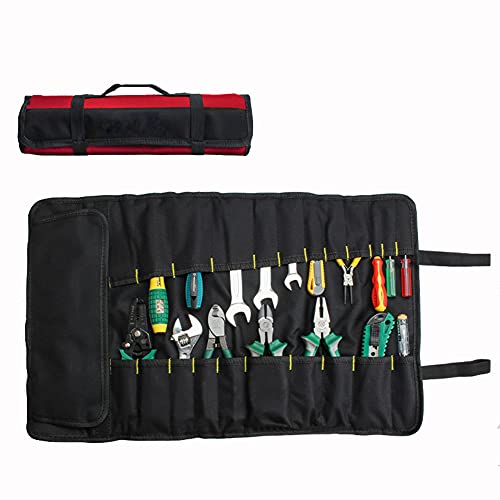Lichi Werkzeug-Rolltasche, 37 Taschen-Werkzeugtaschen, Werkzeugwickel-Rollen-Organizer, Tragbare Werkzeugtasche, Schraubendreher-Schraubenschlüssel-Rollen-Werkzeugaufbewahrung, Rot von Lichi