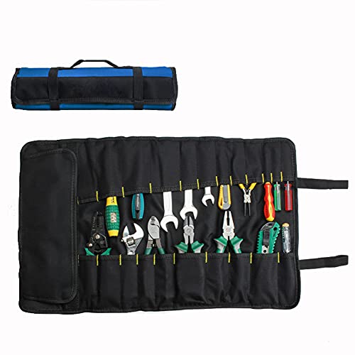 Lichi Werkzeug-Rolltasche, 37 Taschen-Werkzeugtaschen, Mehrzweck Werkzeug Roll-Up Tasche, Werkzeugwickel-Roll-Organizer, Schraubendreher Schraubenschlüssel Werkzeug Aufbewahrung, Blau von Lichi