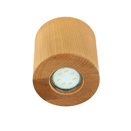 Aufbaustrahler Holz in Natur Schlafzimmer Wohnzimmer H:10 cm GU10 akzentuiertes Licht gemütlich natürliche Deckenleuchte Flur OBRIS von Licht-Erlebnisse