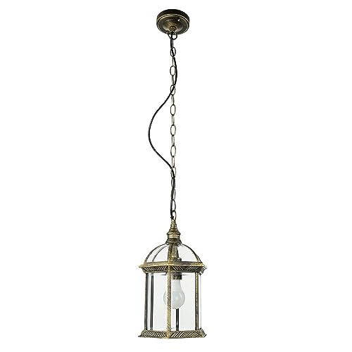 Licht-Erlebnisse Hängelampe für Außen Aluminium Glas in Gold Antik IP23 Terrasse Balkon B:20 cm E27 Laterne Rustikal Outdoor Pendelleuchte Garten WIEN von Licht-Erlebnisse