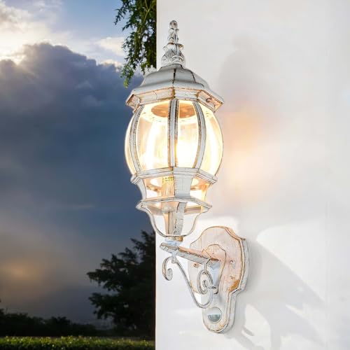 Aussenlampe mit Bewegungsmelder Laterne E27 IP23 54 cm hoch in Weiß Gold Rustikal Alu Glas Außenleuchte Wandlampe außen Beleuchtung Eingang Aussenlampe mit Bewegungsmelder Laterne E27 IP23 54 cm hoch in Weiß Gold Rustikal Alu Glas Außenleuchte Wandlampe außen Beleuchtung Eingang von Licht-Erlebnisse