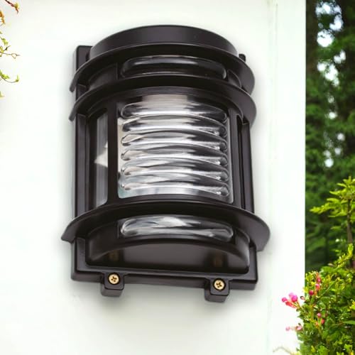 Außenleuchte Wand Maritim H: 22 cm Messing Glas massiv E27 IP64 wetterfest in Schwarz Outdoor Wandlampe aussen Balkonlampe von Licht-Erlebnisse