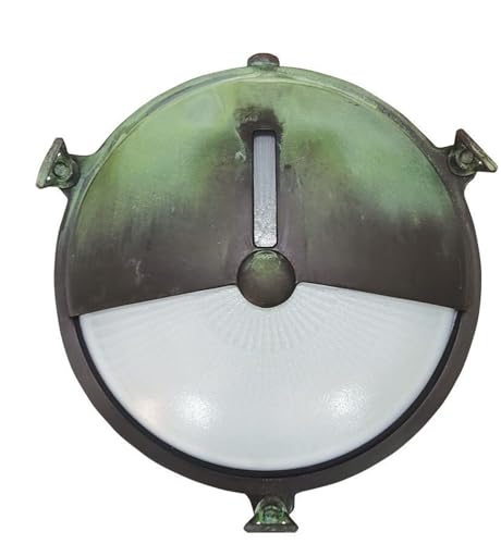 Außenwandlampe Messing massiv Glas E27 IP64 rund D: 21 cm Grün Antik Maritim Wandlampe außen Schiffslampe Balkon Lampe Terrassenbeleuchtung von Licht-Erlebnisse