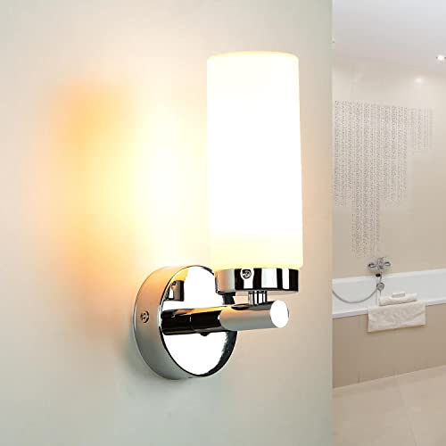 Spiegelleuchte Bad Wand Metall verchromt Glas E14 H:22 B:8 T:11 Wandlampe Wandleuchte Badezimmer Innen diffuses Licht von Licht-Erlebnisse