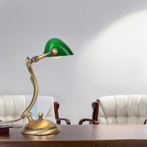 Bankerlampe Bronze Hell Jugendstil E14 bis 60W Echt-Messing Handarbeit Glas Grün Tischleuchte Schreibtisch von Licht-Erlebnisse