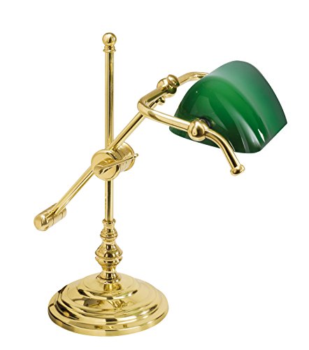 Licht-Erlebnisse Premium Bankerlampe Messing Glas in Grün Gold Büro Arbeitszimmer 32 cm E14 vergoldet mit 24 Karat elegante Jugendstil Tischleuchte von Licht-Erlebnisse