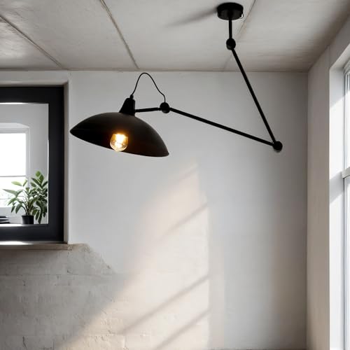 Licht-Erlebnisse Deckenleuchte Metall Schwarz Esstisch Esszimmer L:50 cm E27 höhenverstellbar zielgerichtet flexible Retro Deckenlampe Büro MELOS von Licht-Erlebnisse