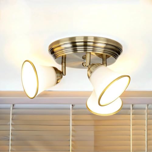 Licht-Erlebnisse Deckenleuchte Jugendstil, Vintage Deckenlampe drehbar, Deckenlampe E14 3 flammig, Deckenleuchte in Bronze, Glas, Ø23 cm, Badezimmer, Flur, Wohnzimmerlampe von Licht-Erlebnisse