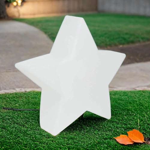 Dekoleuchte Außen Kunststoff Weiß IP44 Garten Terrasse 46 cm E27 max. 40W Stern dekorativ Moderne Stehlampe Balkon STAR von Licht-Erlebnisse