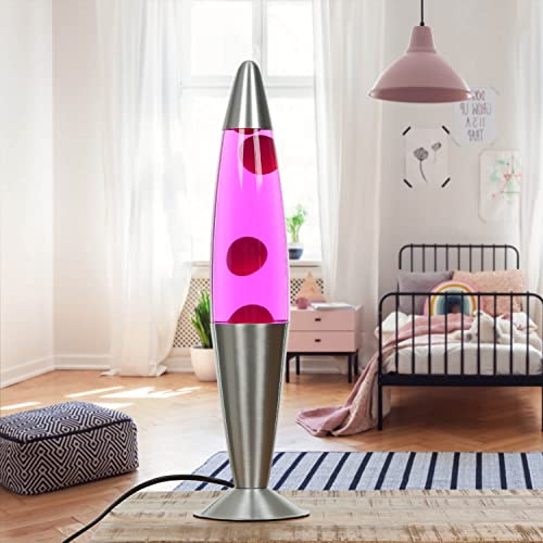 Lavalampe Glas Aluminium in Silber Pink Jugendzimmer Wohnzimmer H:42 cm G9 mit Leuchtmittel dekorative Retro Tischleuchte Innen JENNY von Licht-Erlebnisse