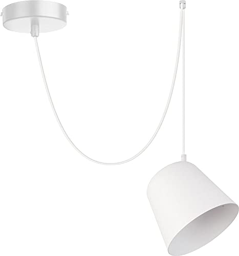 Licht-Erlebnisse Designer Pendelleuchte Weiß Metall Schirm E27 flexible Befestigung moderne Hängelampe Wohnzimmer von Licht-Erlebnisse