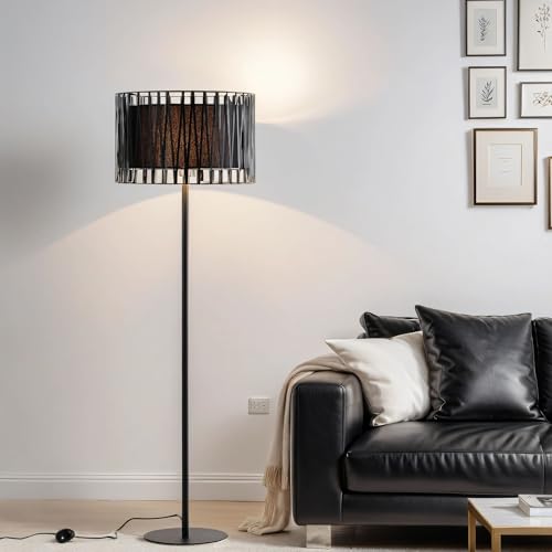 Licht-Erlebnisse Stehleuchte Design aus Metall und Stoff in schwarz D:61cm E27 für Schlafzimmer Sofa Wohnzimmer Stehlampe Bodenlampe innen Bodenleuchte von Licht-Erlebnisse