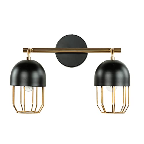 Elegante Wandleuchte Metall in Schwarz Gold Loft Design 2x E14 QUINN Wandlampe Wohnzimmer Küche von Licht-Erlebnisse