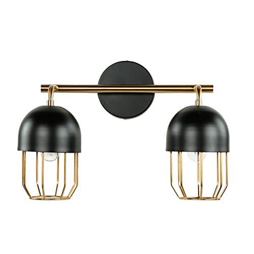 Elegante Wandleuchte Metall in Schwarz Gold Loft Design 2x E14 QUINN Wandlampe Wohnzimmer Küche von Licht-Erlebnisse