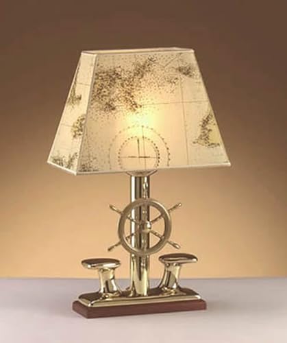 Licht-Erlebnisse Extravagante Tischleuchte Echt-Messing nautischer Schirm H:53cm maritime Deko Schreibtischlampe von Licht-Erlebnisse