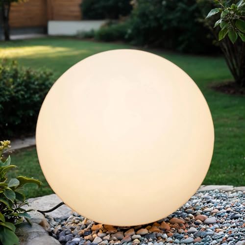 Gartenkugel mit Kabel Stecker Weiß IP65 inkl. E27 6500 K Ø 60 cm groß LED Leuchtkugel Terrasse Kugelleuchte Garten außen Lampe von Licht-Erlebnisse