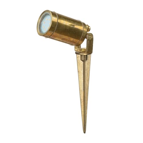 Gartenstrahler aus massivem Echt-Messing mit Erdspieß Spot H:27cm GU10 IP64 wetterfest Bodenleuchte Stehleuchte Garten Weg Lampe Leuchte Außen von Licht-Erlebnisse