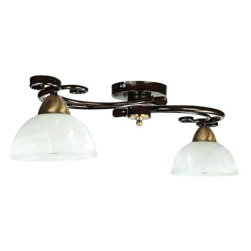 Deckenlampe Glas Metall in Dunkelbraun Gold Wohnzimmer Esszimmer H:12 cm E27 Landhaus blendarm Rustikale Deckenleuchte Küche AURORA von Licht-Erlebnisse