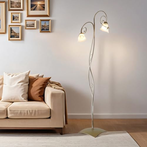 Gemütliche Stehleuchte in Gold Floraler Stil 2x E14 bis zu 60 Watt 230V aus Glas & Metall Wohnzimmer Lampe Leuchten Beleuchtung von Licht-Erlebnisse