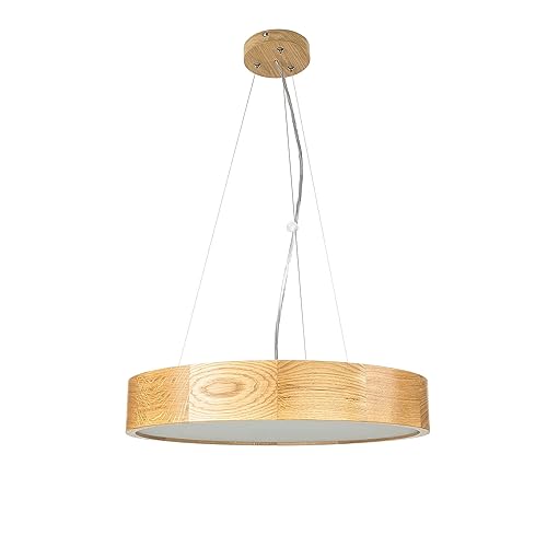 Licht-Erlebnisse Hängelampe Glas Holz in Eiche Esszimmer Wohnzimmer Ø47 cm E27 gemütlich blendarm Modern 3-flammig runde Hängeleuchte Esstisch ARBARO von Licht-Erlebnisse