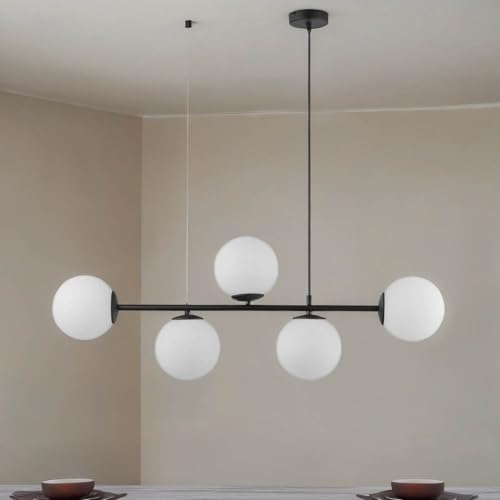 Hängelampe 5-flammig Kugel aus Metall & Glas 5xE27 wechselbar B:96cm blendarm für Schlafzimmer Wohnzimmer Küche Hängeleuchte Pendellampe Innen rund von Licht-Erlebnisse