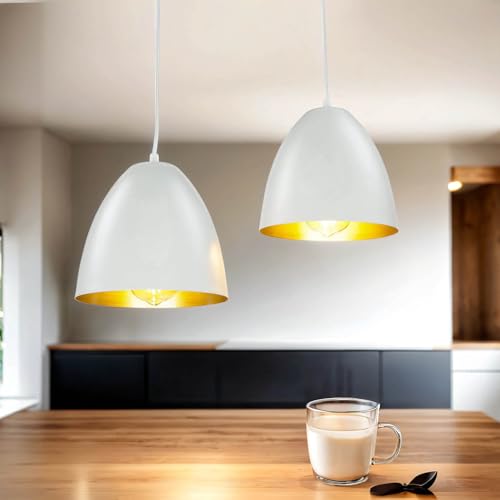 Licht-Erlebnisse Hängelampe Weiß Gold Metall länglich Esstisch E27 Retro elegant ANNIE Wohnzimmer Lampe Esszimmer von Licht-Erlebnisse
