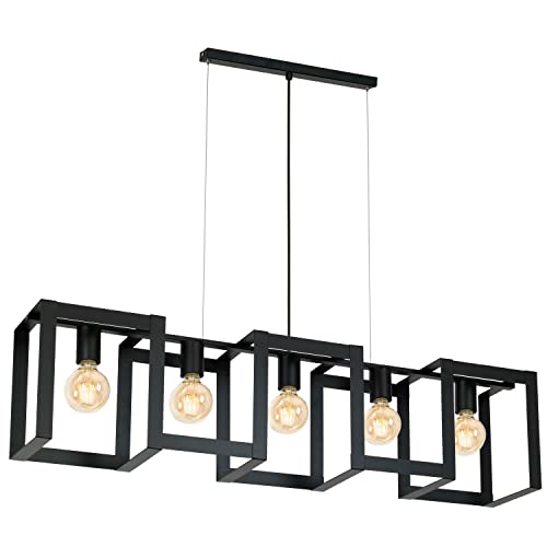 Licht-Erlebnisse Hängeleuchte Schwarz verstellbar bis 1,2 m Metall Modern 108 cm lang für 5x E27 Hängelampe Esstisch Küche von Licht-Erlebnisse