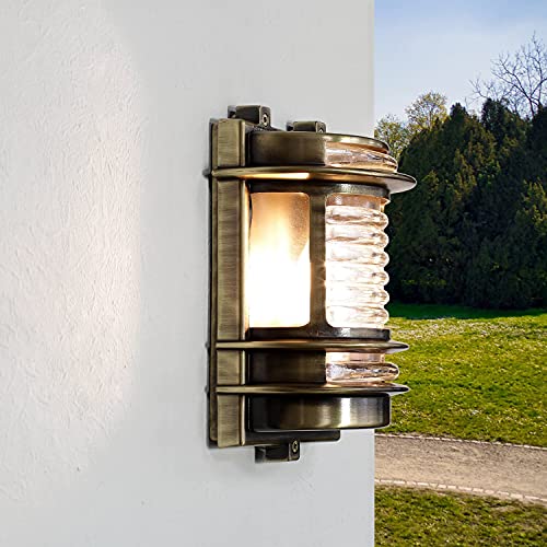 Licht-Erlebnisse Außenwandlampe Messing Glas in Antik IP64 Hof Eingang T:17 cm E27 Maritim wetterfest nostalgisch Rustikal Außenleuchte Balkon GRACIA von Licht-Erlebnisse